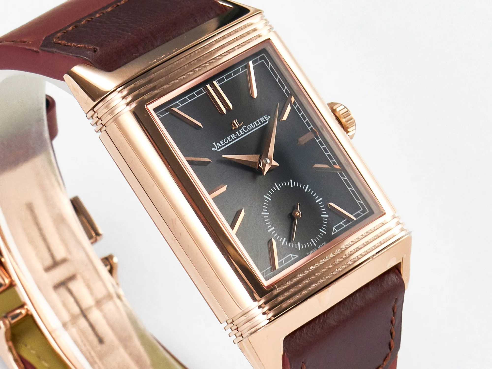 Reverso Tribute Duoface Small Seconds RG MGF Best Edition Black Dial on Red Leather Strap A854A