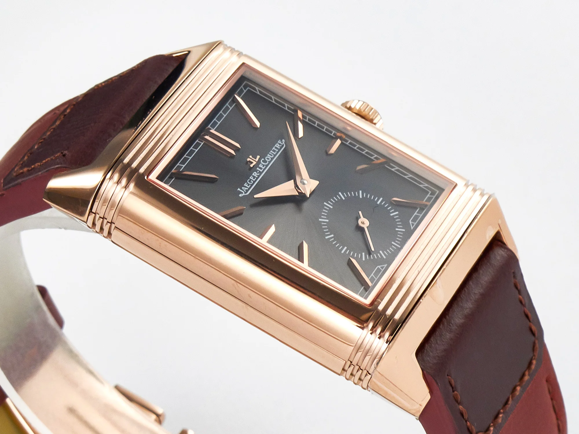 Reverso Tribute Duoface Small Seconds RG MGF Best Edition Black Dial on Red Leather Strap A854A