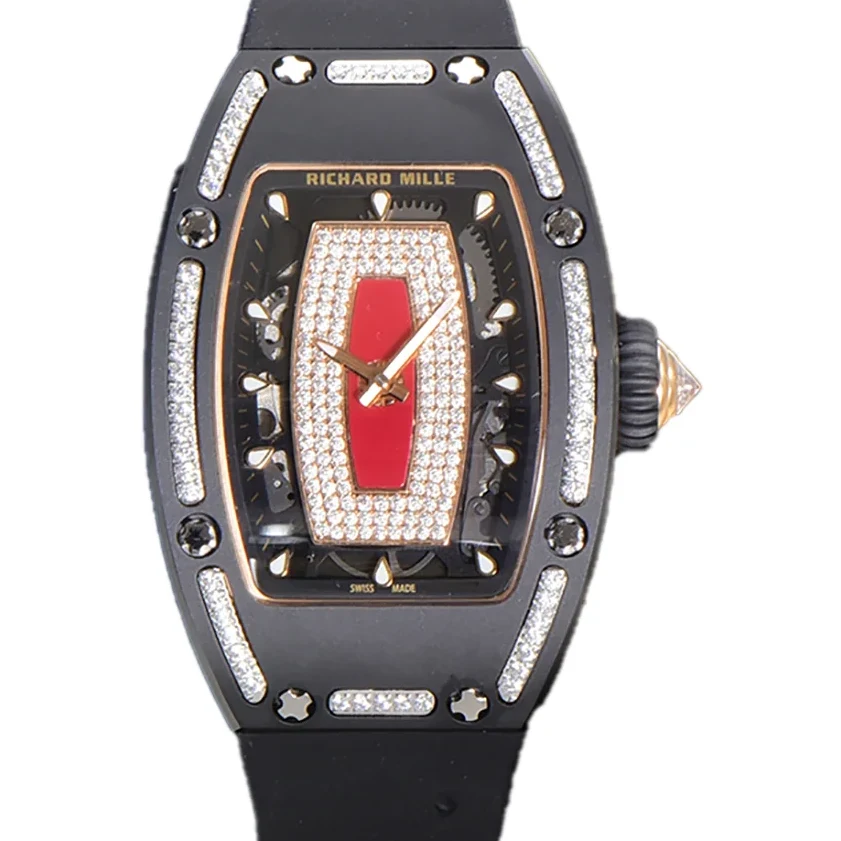 RM 007 Automatic Ladies Black Ceramic Red Lips Diamond