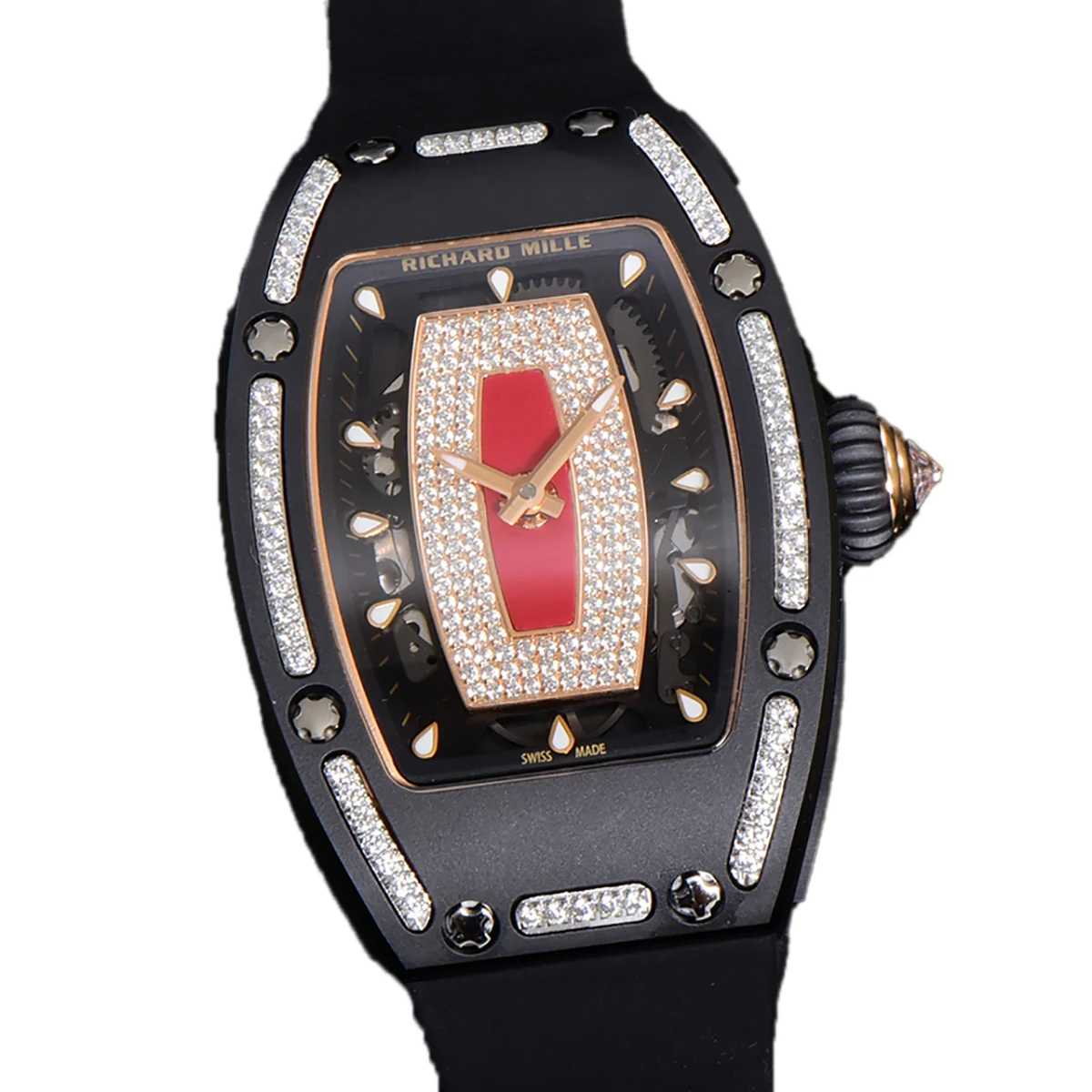 RM 007 Automatic Ladies Black Ceramic Red Lips Diamond