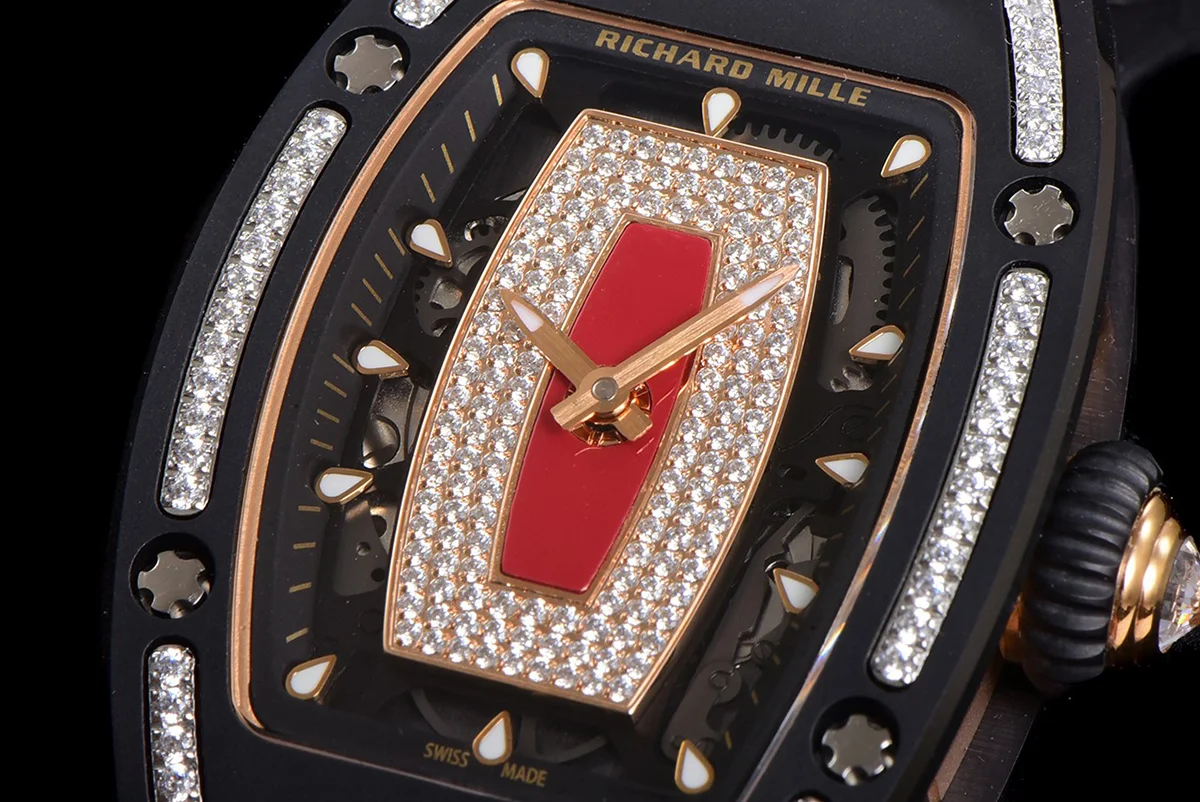 RM 007 Automatic Ladies Black Ceramic Red Lips Diamond