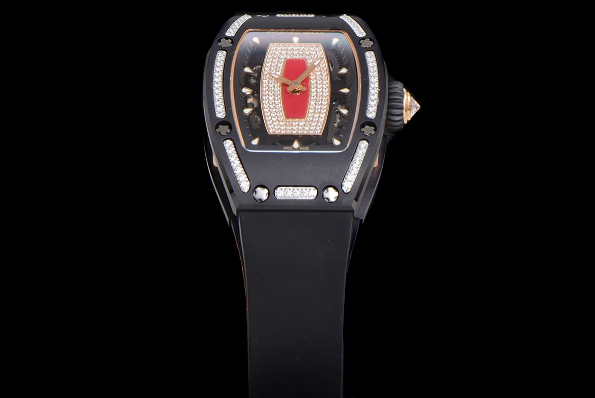 RM 007 Automatic Ladies Black Ceramic Red Lips Diamond