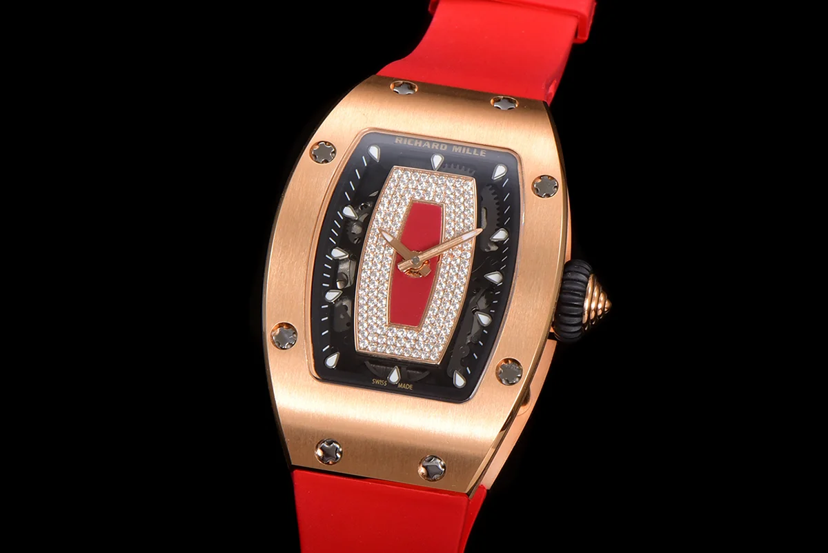 RM 007 Automatic Ladies in Rose Gold on Red Rubber Strap