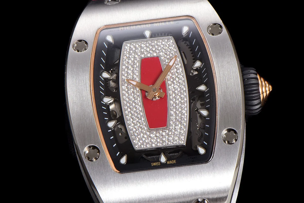 RM 007 Automatic Ladies in Steel on Red Rubber Strap