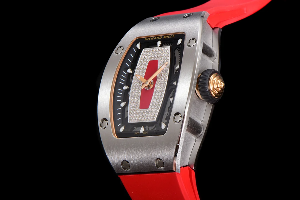 RM 007 Automatic Ladies in Steel on Red Rubber Strap