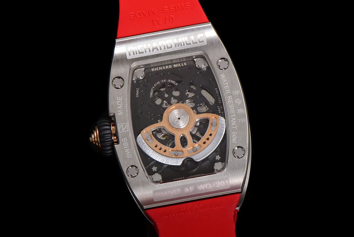 RM 007 Automatic Ladies in Steel on Red Rubber Strap