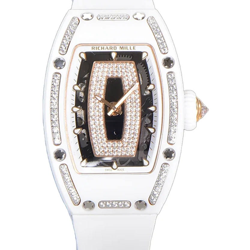 RM 007 Automatic Ladies White Ceramic Diamond Bezel Diamond Jasper