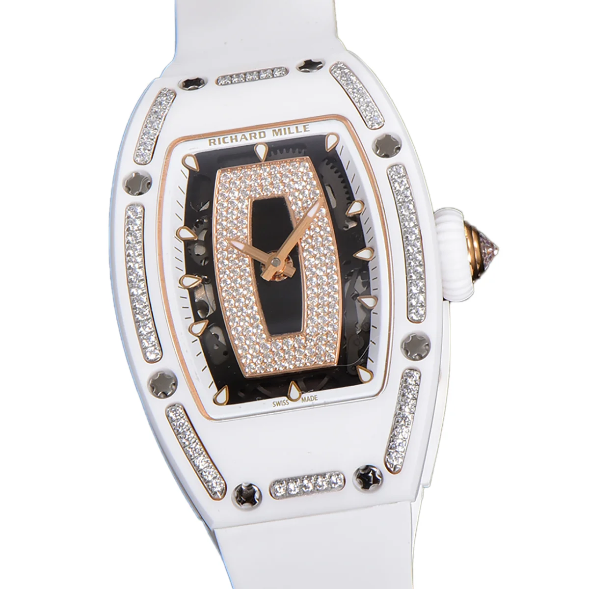 RM 007 Automatic Ladies White Ceramic Diamond Bezel Diamond Jasper