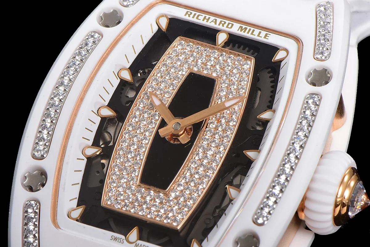 RM 007 Automatic Ladies White Ceramic Diamond Bezel Diamond Jasper