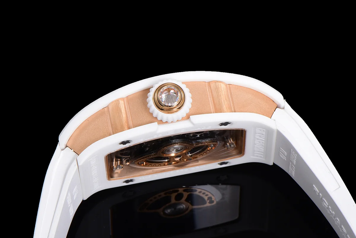 RM 007 Automatic Ladies White Ceramic Diamond Bezel Diamond Jasper