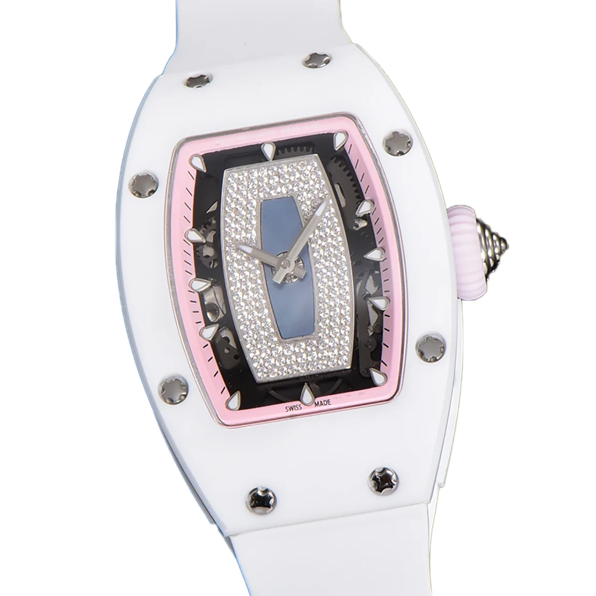 RM 007 Automatic Ladies White Ceramic Pink