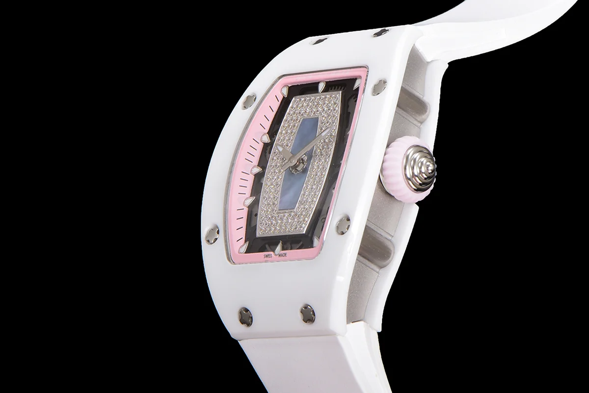 RM 007 Automatic Ladies White Ceramic Pink