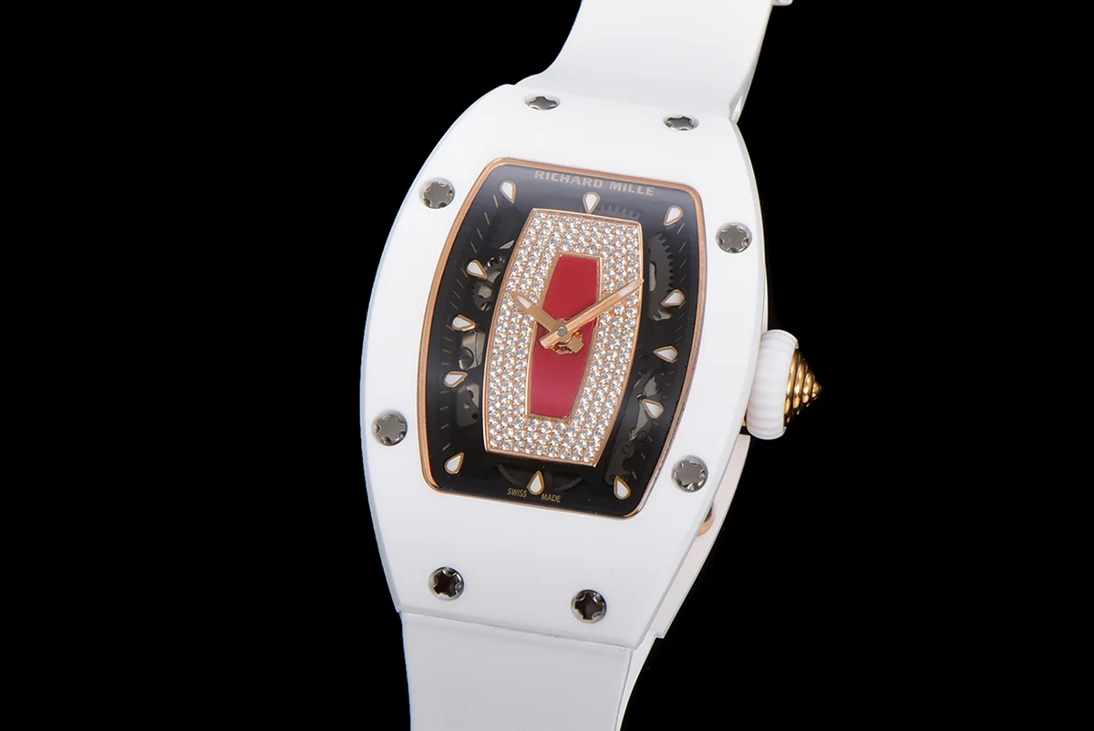 RM 007 Automatic Ladies White Ceramic Red Lips