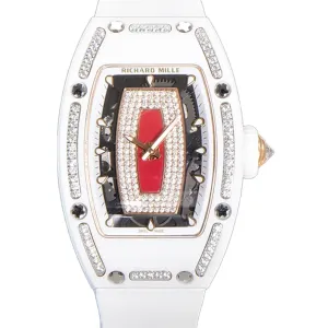 RM 007 Automatic Ladies White Ceramic Red Lips Diamond