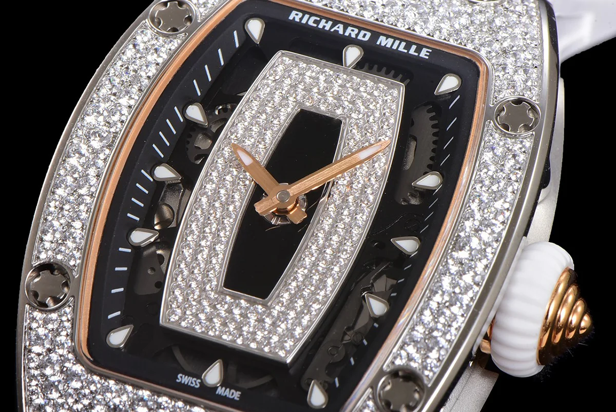 RM 007 Automatic Ladies with Diamond Bezel in Steel on White Rubber Strap