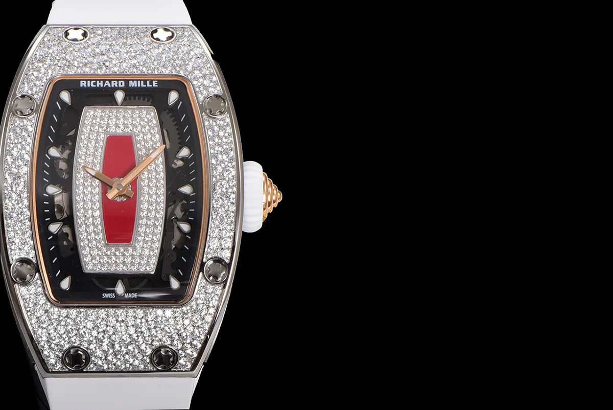 RM 007 Automatic Ladies with Diamond Bezel in Steel on White Rubber Strap