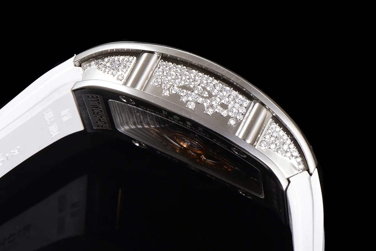 RM 007 Automatic Ladies with Diamond Bezel in Steel on White Rubber Strap