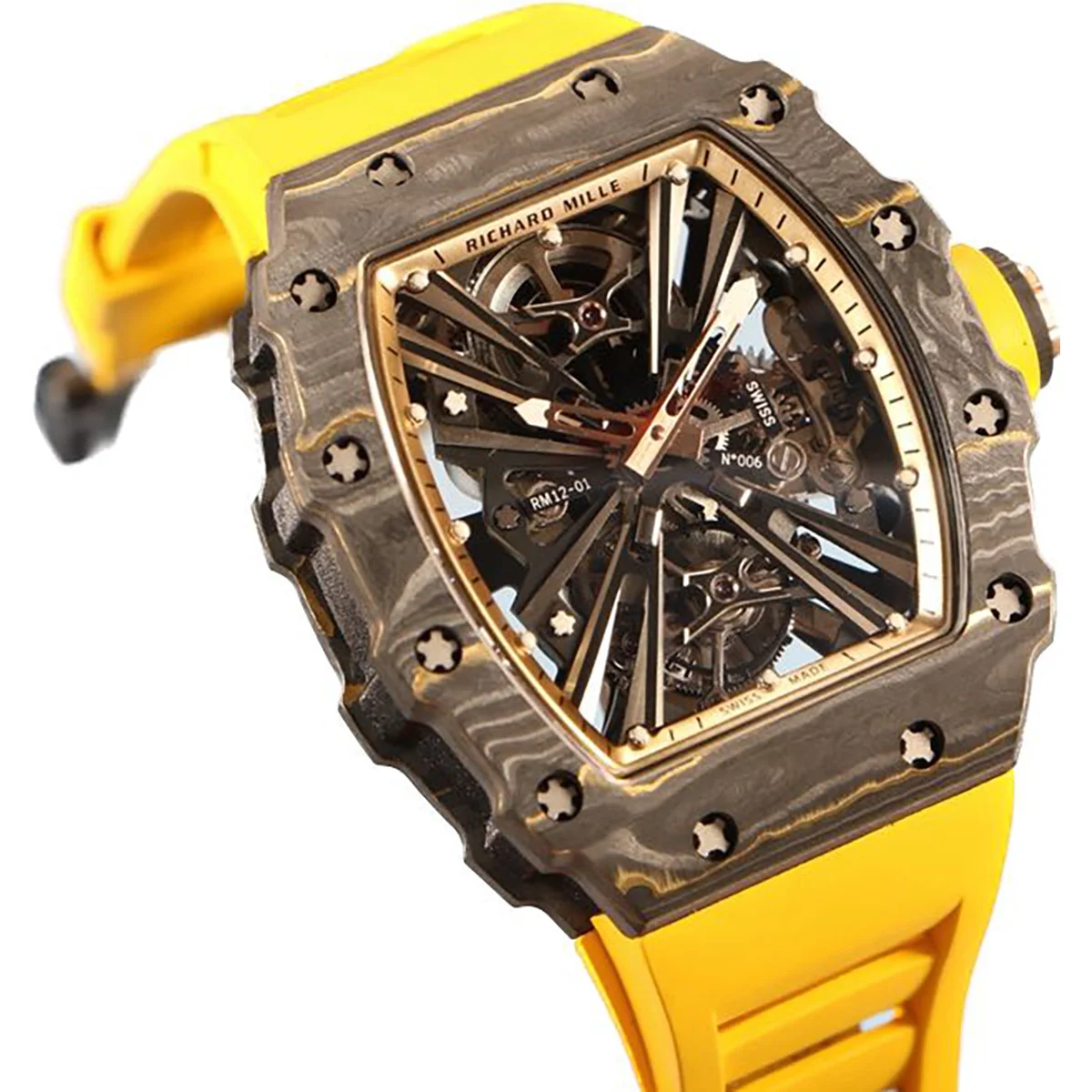 RM 012-01 Tourbillon NTPT Carbon on Yellow Rubber Strap
