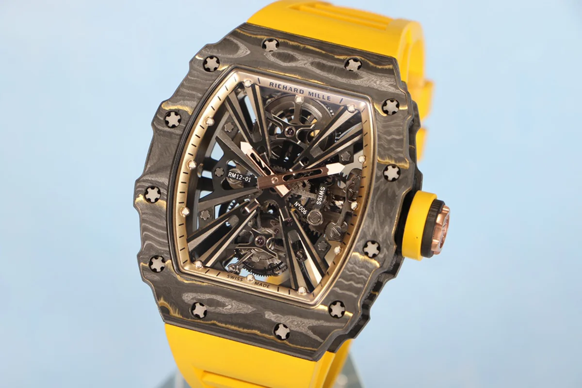RM 012-01 Tourbillon NTPT Carbon on Yellow Rubber Strap