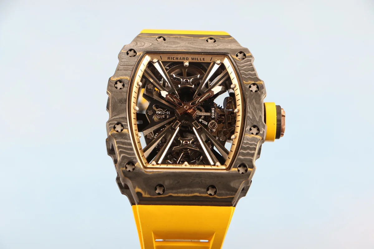 RM 012-01 Tourbillon NTPT Carbon on Yellow Rubber Strap