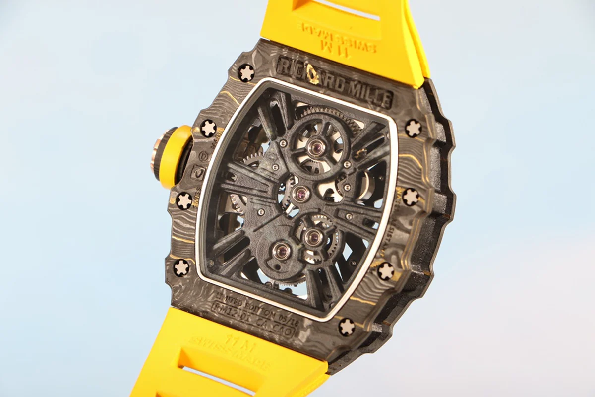 RM 012-01 Tourbillon NTPT Carbon on Yellow Rubber Strap