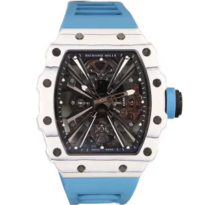 RM 012-01 Tourbillon White NTPT Carbon on Blue Rubber Strap