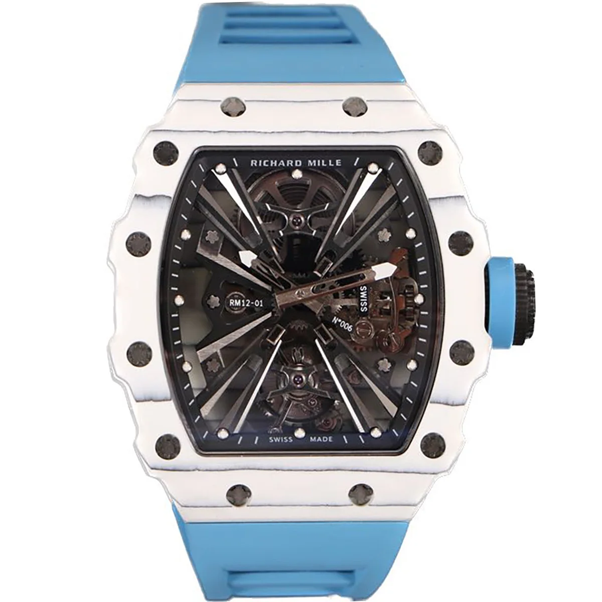 RM 012-01 Tourbillon White NTPT Carbon on Blue Rubber Strap