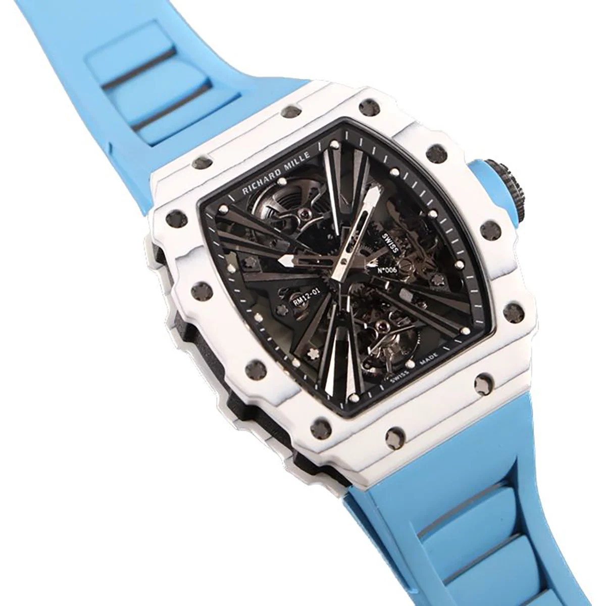 RM 012-01 Tourbillon White NTPT Carbon on Blue Rubber Strap