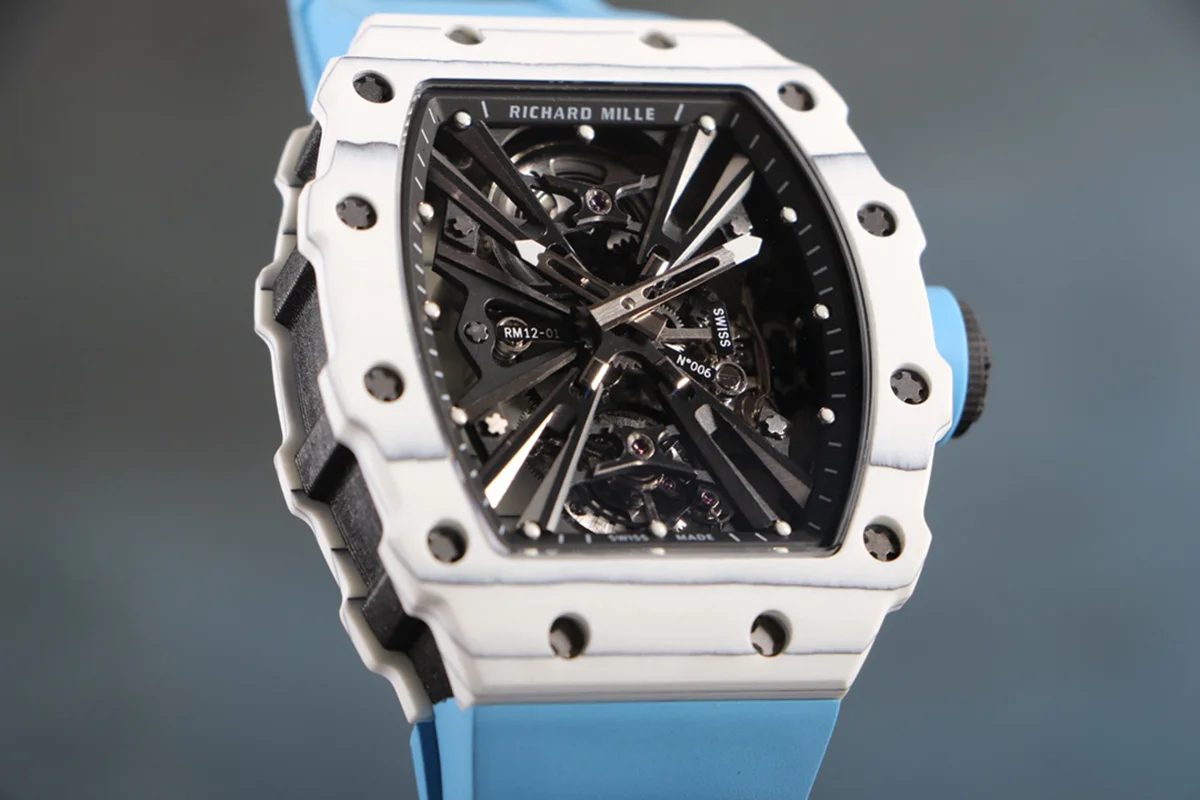 RM 012-01 Tourbillon White NTPT Carbon on Blue Rubber Strap