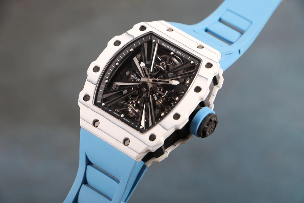 RM 012-01 Tourbillon White NTPT Carbon on Blue Rubber Strap