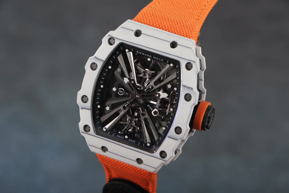 RM 012-01 Tourbillon White NTPT Carbon on Orange Nylon Strap