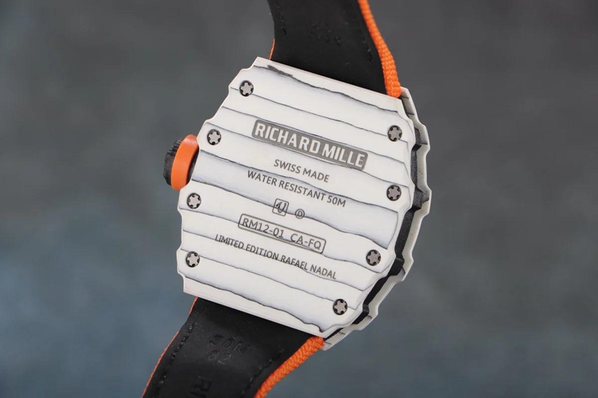 RM 012-01 Tourbillon White NTPT Carbon on Orange Nylon Strap