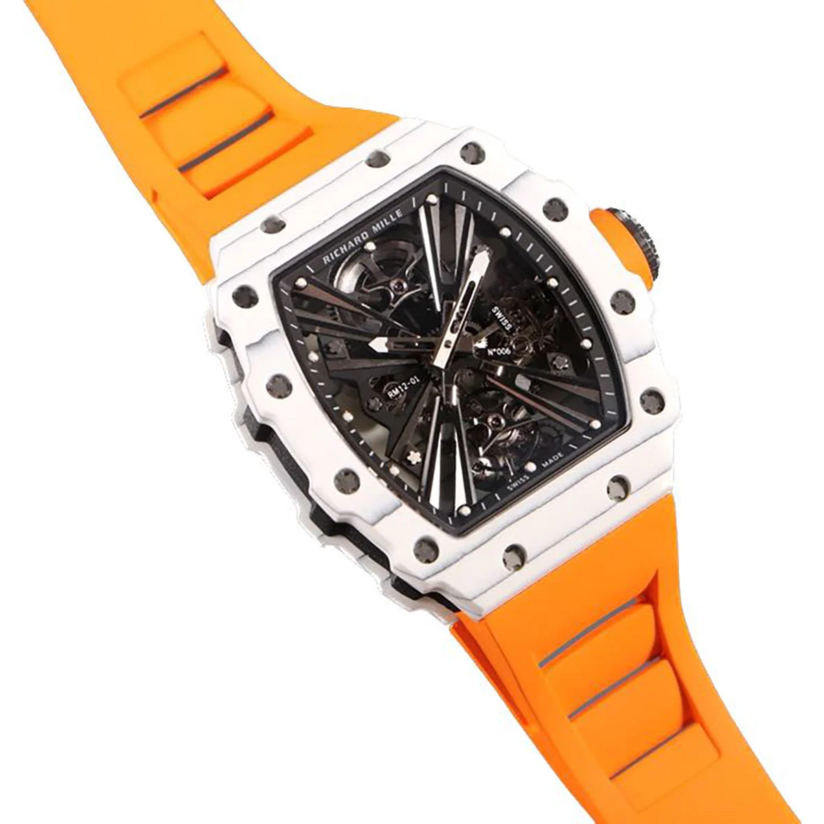 RM 012-01 Tourbillon White NTPT Carbon on Orange Rubber Strap