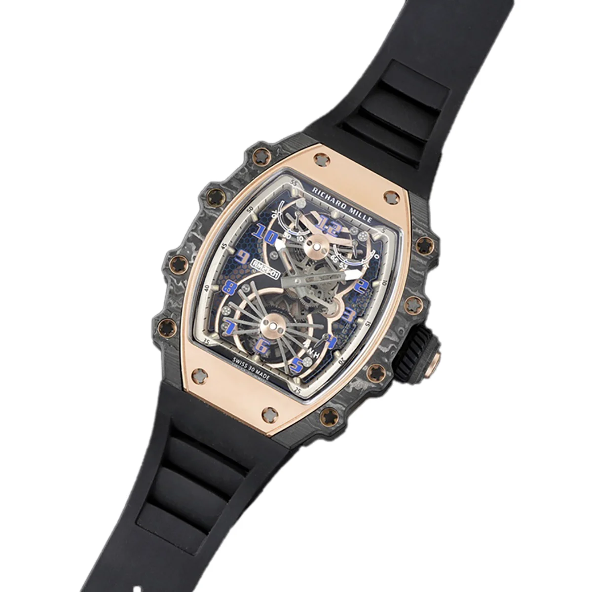 RM 021-01 Tourbillon Aerodyne in Rose Gold on Black Rubber Strap