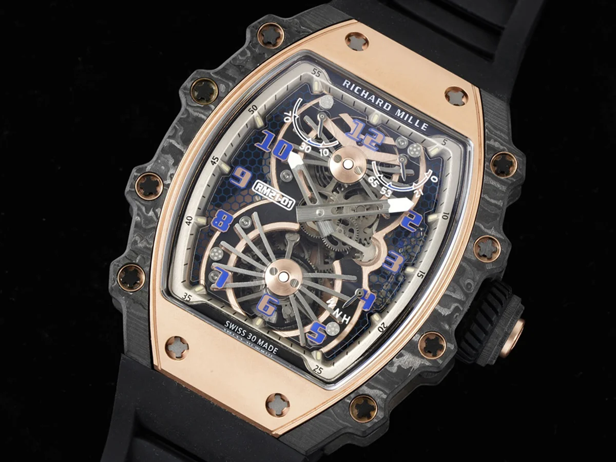 RM 021-01 Tourbillon Aerodyne in Rose Gold on Black Rubber Strap