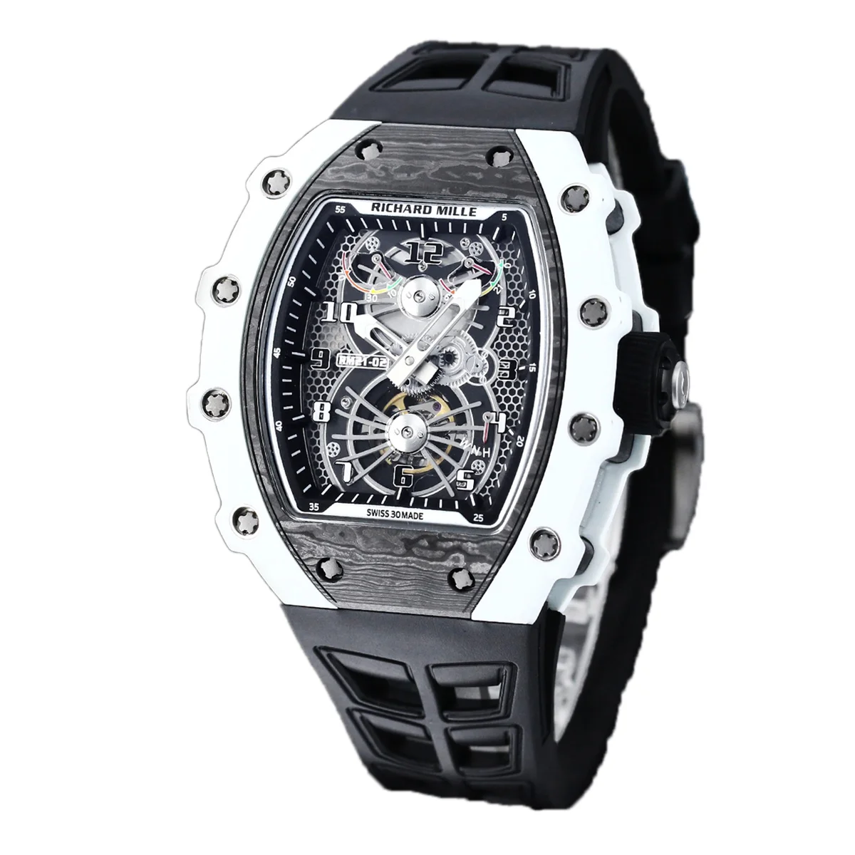 RM 021-02 Tourbillon Aerodyne on White Quartz on Black Rubber Strap