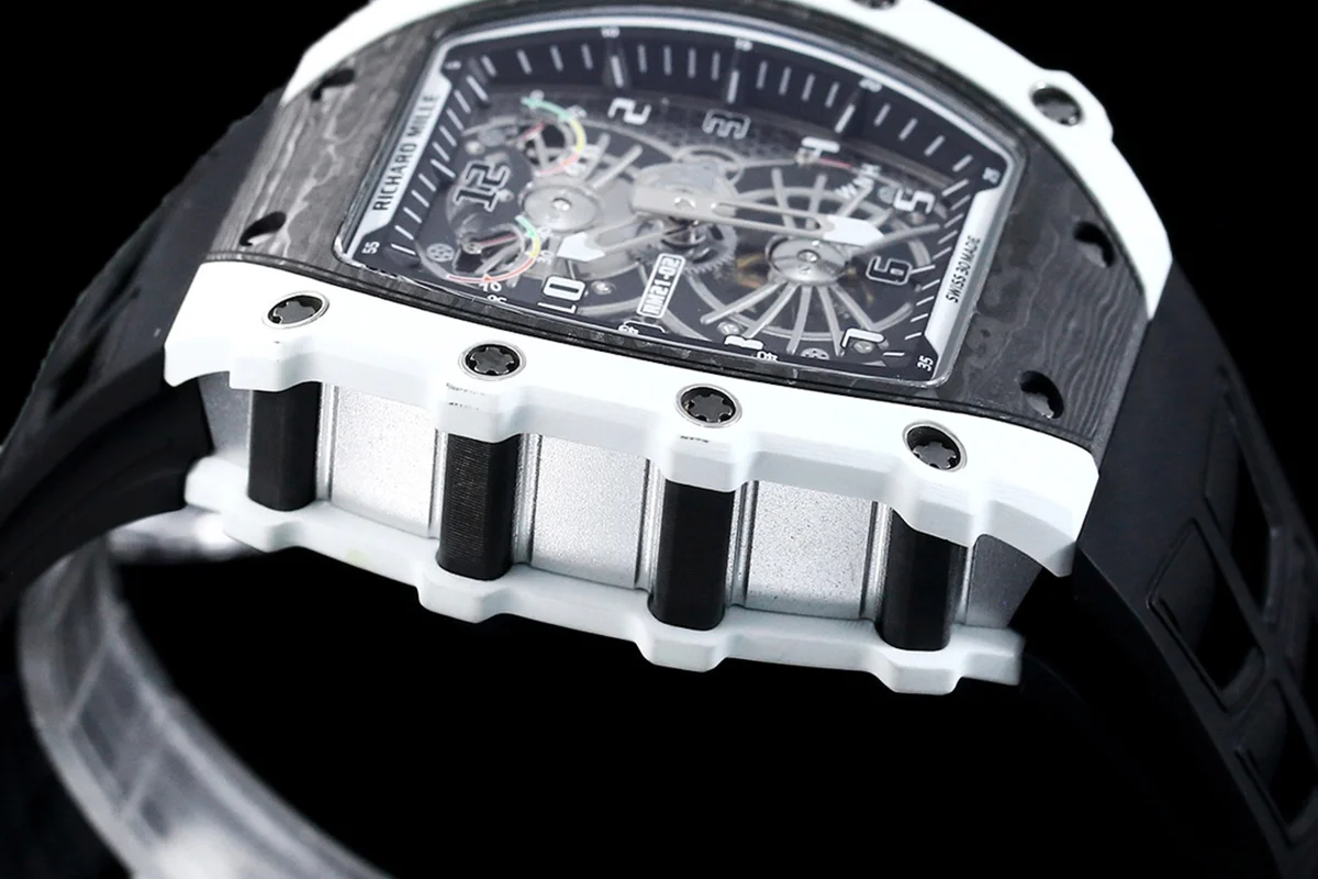 RM 021-02 Tourbillon Aerodyne on White Quartz on Black Rubber Strap