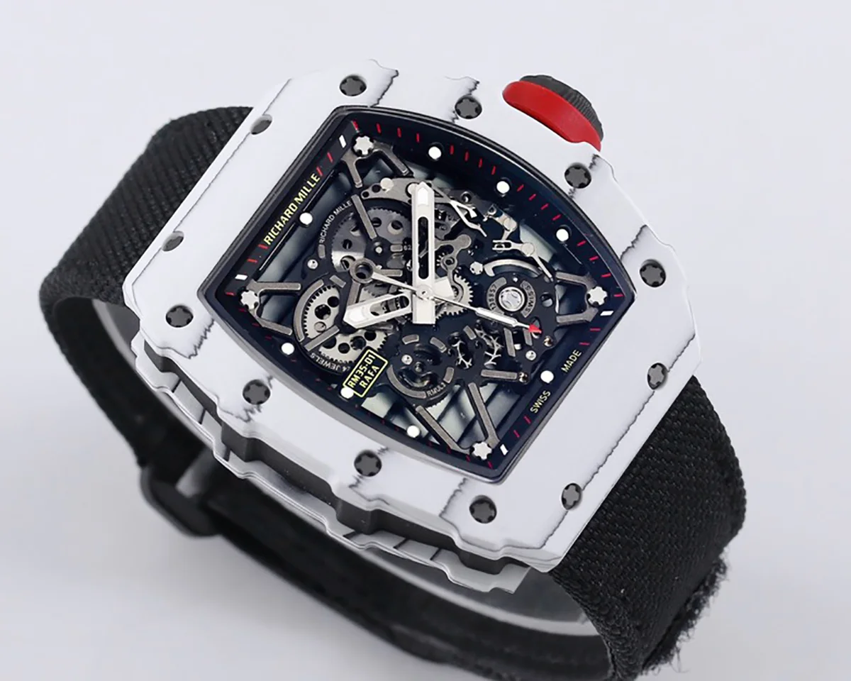 RM 035-01 Rafael Nadal White NTPT on Black Nylon Strap