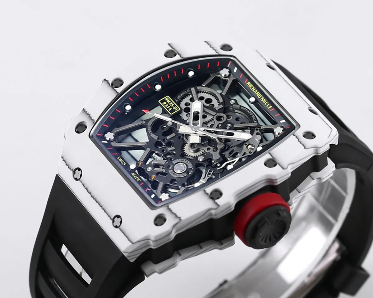 RM 035-01 Rafael Nadal White NTPT on Black Rubber Strap