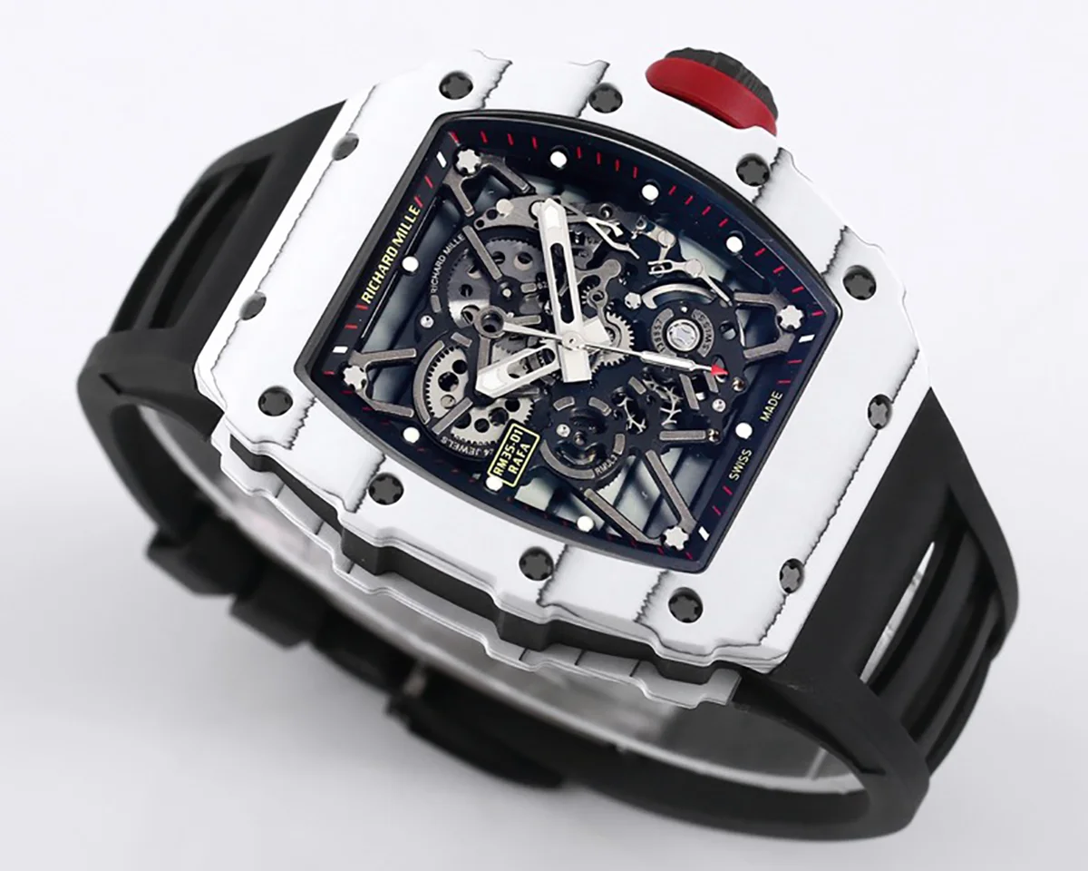 RM 035-01 Rafael Nadal White NTPT on Black Rubber Strap