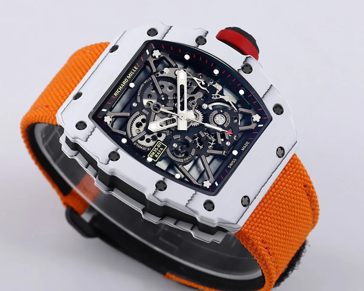 RM 035-01 Rafael Nadal White NTPT on Orange Nylon Strap