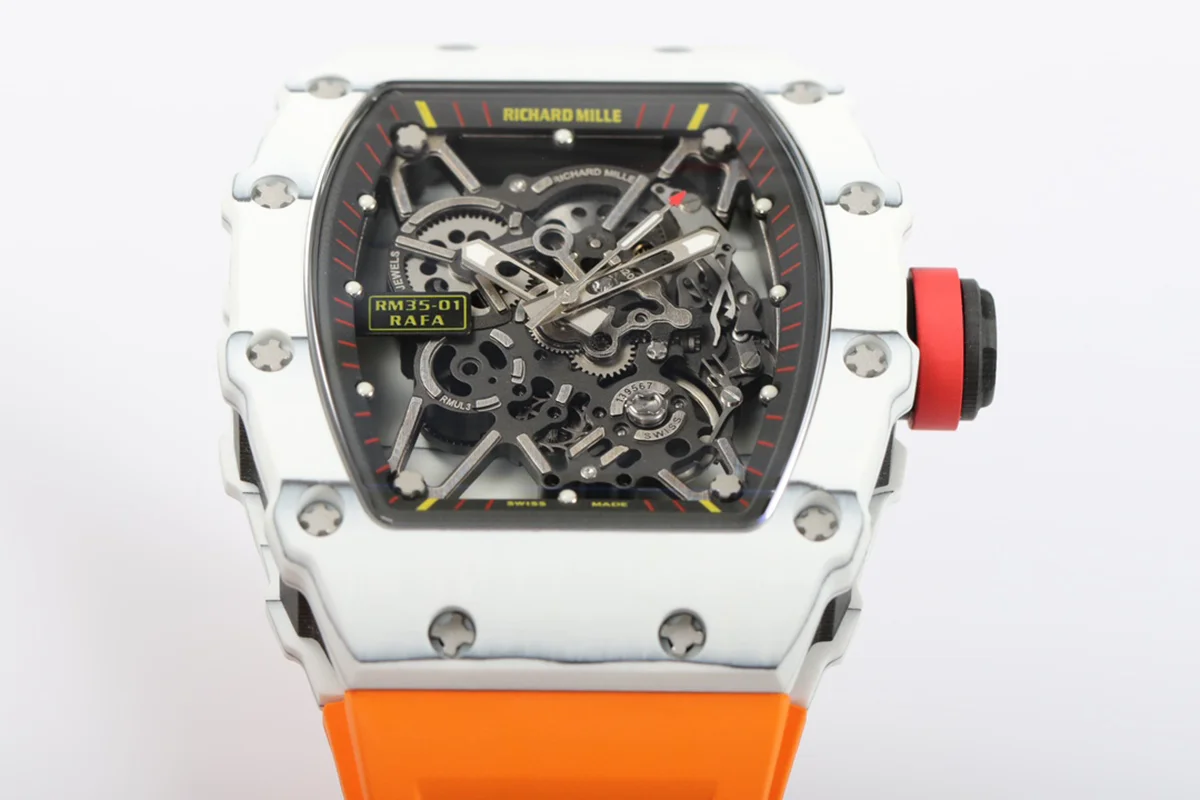 RM 035-01 Rafael Nadal White NTPT on Orange Rubber Strap