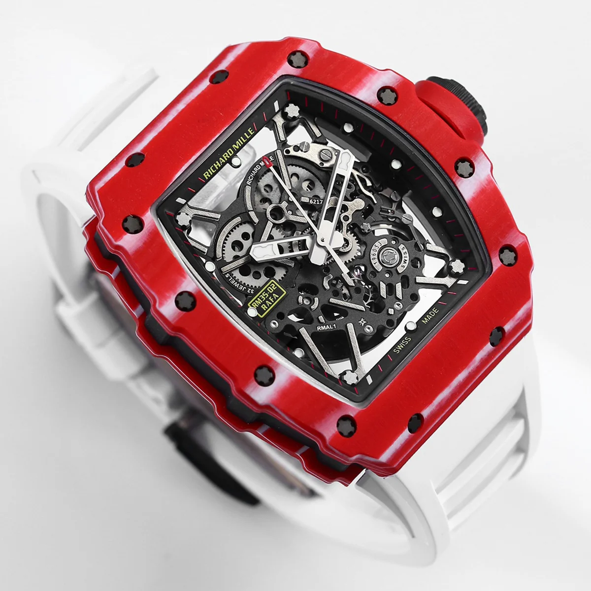RM 035-02 Rafael Nadal TPT Red on White Rubber Strap