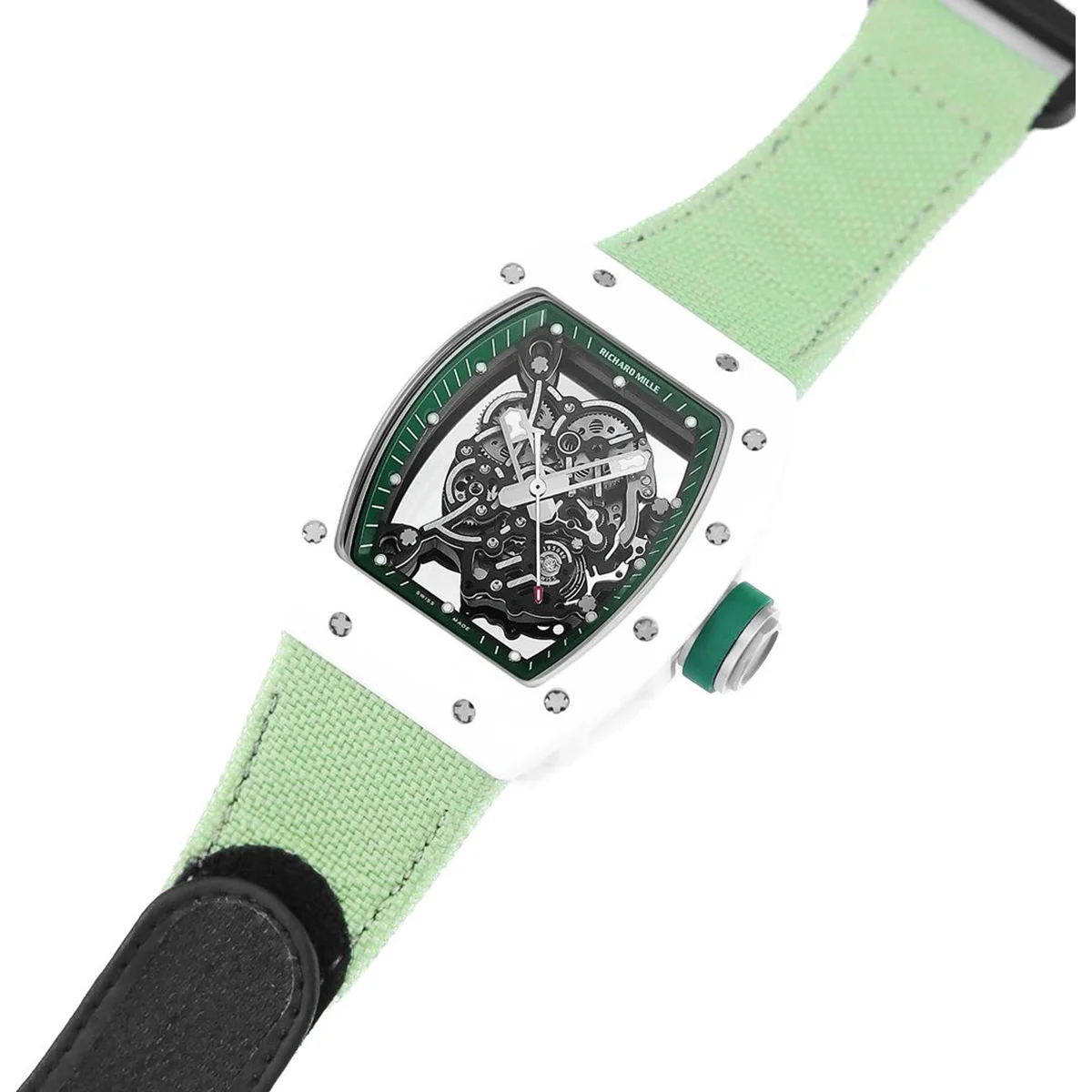 RM 055 White Bubba Watson White Ceramic on Green Nylon Strap