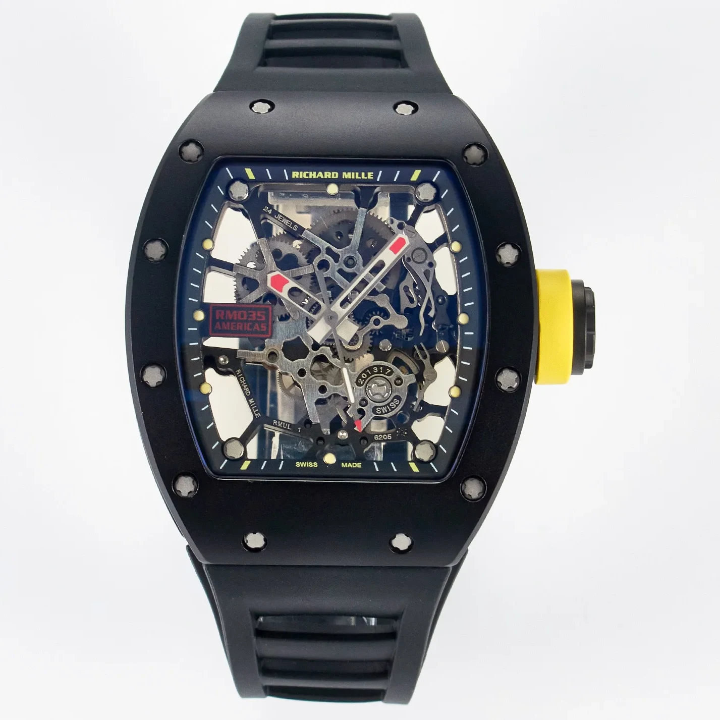 RM035-02 Black Ceramic SONIC Best Edition Skeleton Dial on Black Rubber Strap Clone RMUL1
