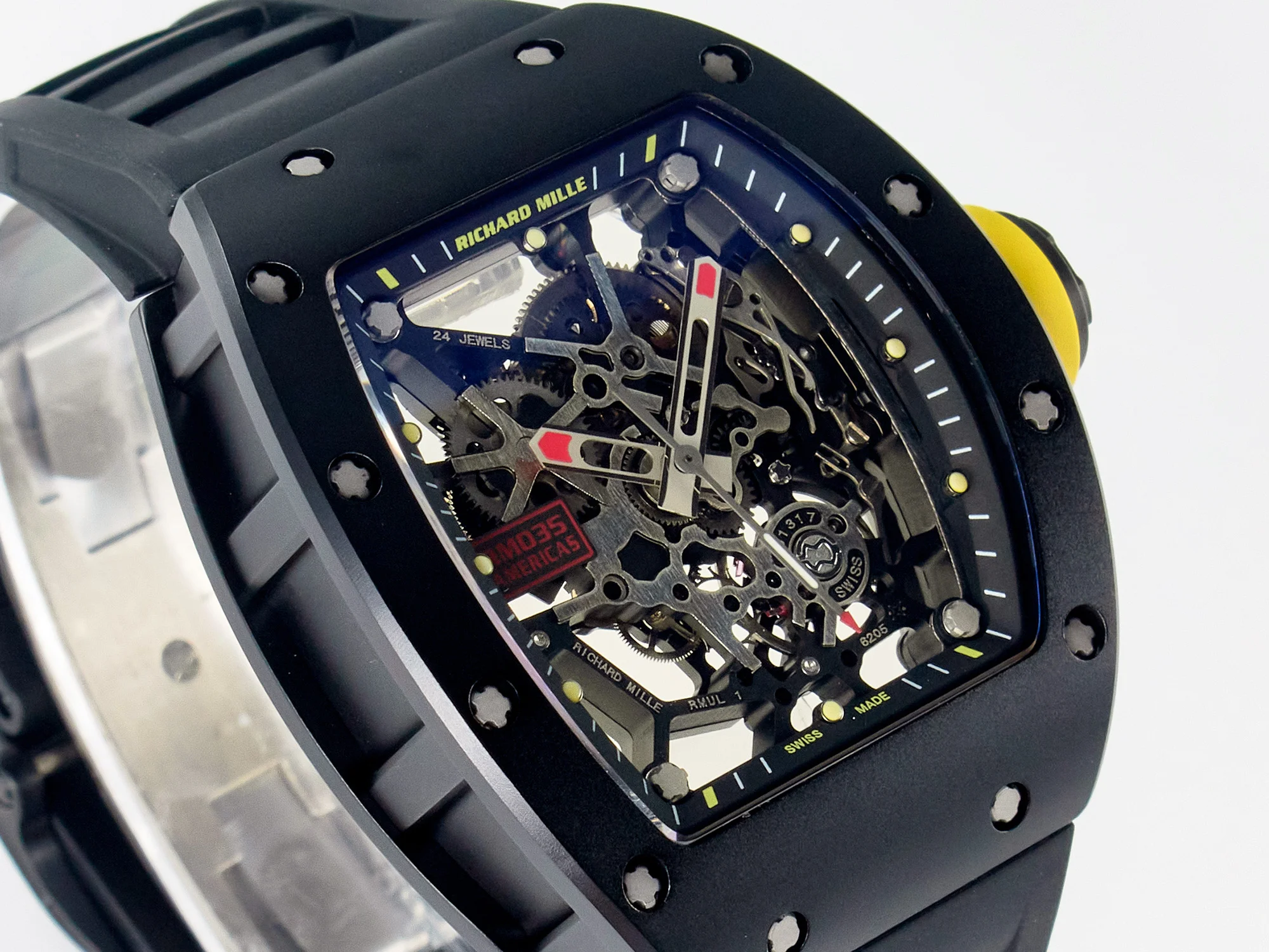 RM035-02 Black Ceramic SONIC Best Edition Skeleton Dial on Black Rubber Strap Clone RMUL1