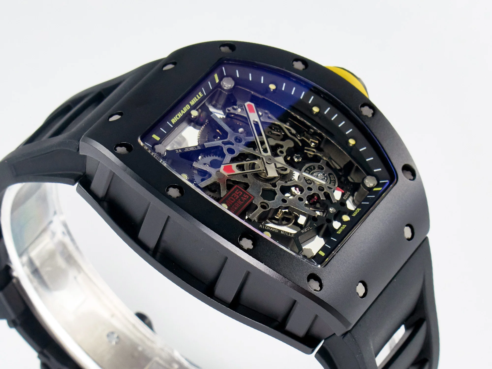 RM035-02 Black Ceramic SONIC Best Edition Skeleton Dial on Black Rubber Strap Clone RMUL1