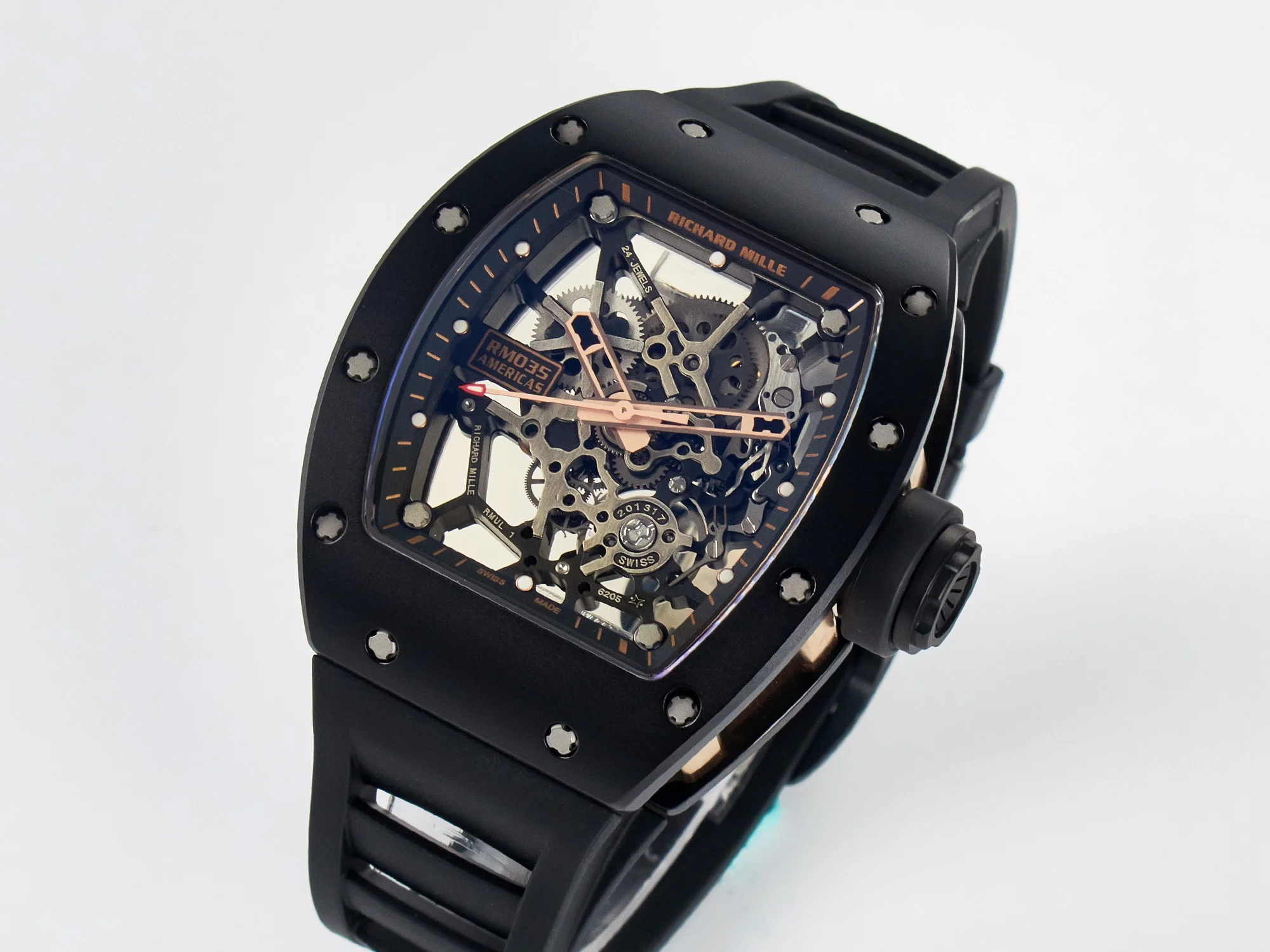 RM035-02 RG Black Ceramic SONIC Best Edition Skeleton Dial on Black Rubber Strap Clone RMUL1