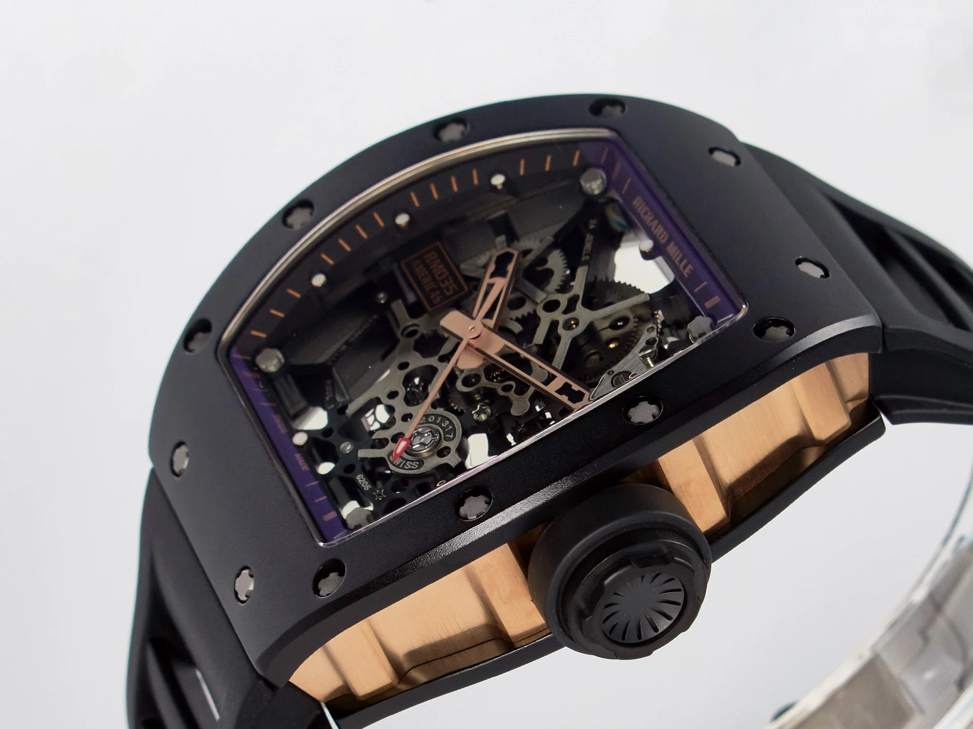 RM035-02 RG Black Ceramic SONIC Best Edition Skeleton Dial on Black Rubber Strap Clone RMUL1