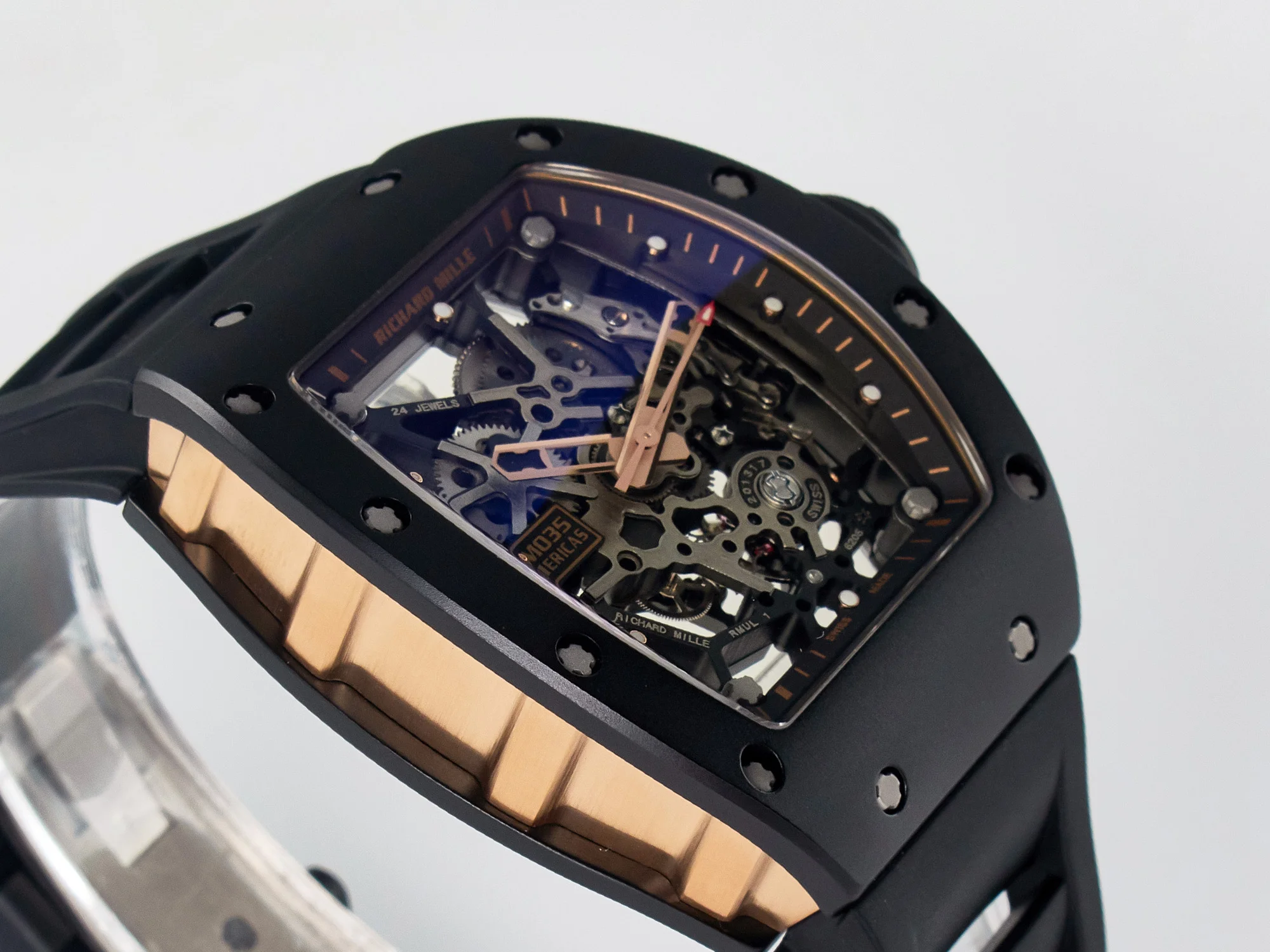 RM035-02 RG Black Ceramic SONIC Best Edition Skeleton Dial on Black Rubber Strap Clone RMUL1